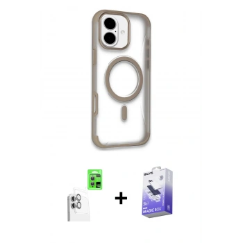 MARSİLYAN™- iPhone 16 Kılıf Eksen Klasik Koleksiyonu - Siyah Bilvis 5in1 5D Magic Hayalet Cam Ekran Koruyucu + Raze Metal Kamera Lens - BZ