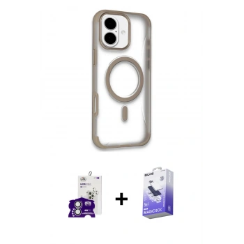 MARSİLYAN™- iPhone 16 Kılıf Eksen Klasik Koleksiyonu - Siyah Bilvis 5in1 5D Magic Hayalet Cam Ekran Koruyucu + Bilvis Titan Kamera Lens - GS