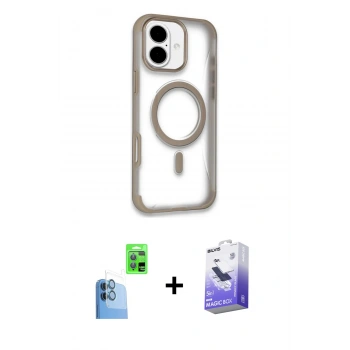 MARSİLYAN™- iPhone 16 Kılıf Eksen Klasik Koleksiyonu - Siyah Bilvis 5in1 5D Magic Hayalet Cam Ekran Koruyucu + Raze Metal Kamera Lens - LT