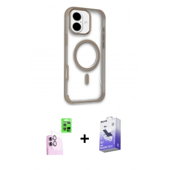 MARSİLYAN™- iPhone 16 Kılıf Eksen Klasik Koleksiyonu - Siyah Bilvis 5in1 5D Magic Hayalet Cam Ekran Koruyucu + Raze Metal Kamera Lens - PE