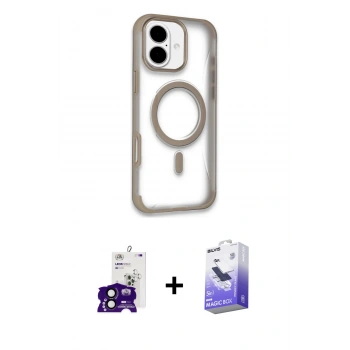 MARSİLYAN™- iPhone 16 Kılıf Eksen Klasik Koleksiyonu - Siyah Bilvis 5in1 5D Magic Hayalet Cam Ekran Koruyucu + Bilvis Titan Kamera Lens - SH