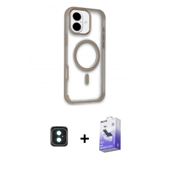 MARSİLYAN™- iPhone 16 Kılıf Eksen Klasik Koleksiyonu - Siyah Bilvis 5in1 5D Magic Hayalet Cam Ekran Koruyucu + PVD Metal Kamera Lens - YL