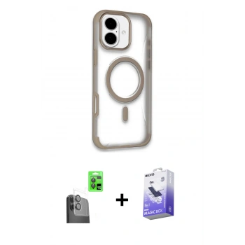 MARSİLYAN™- iPhone 16 Kılıf Eksen Klasik Koleksiyonu - Siyah Bilvis 5in1 5D Magic Hayalet Cam Ekran Koruyucu + Raze Metal Kamera Lens - SH