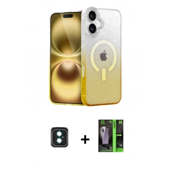 MARSİLYAN™- iPhone 16 Kılıf Eksen Minimal Özel Seri - Şeffaf 360 Full Body Arka Koruyucu + PVD Metal Kamera Lens - YL