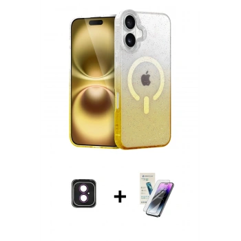 MARSİLYAN™- iPhone 16 Kılıf Eksen Minimal Özel Seri - Şeffaf Pasifik Cam Ekran Koruyucu + PVD Metal Kamera Lens - PE