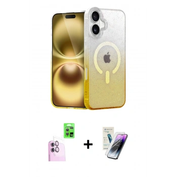 MARSİLYAN™- iPhone 16 Kılıf Eksen Minimal Özel Seri - Şeffaf Pasifik Cam Ekran Koruyucu + Raze Metal Kamera Lens - PE