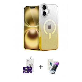 MARSİLYAN™- iPhone 16 Kılıf Eksen Minimal Özel Seri - Şeffaf Pasifik Cam Ekran Koruyucu + Bilvis Titan Kamera Lens - YL