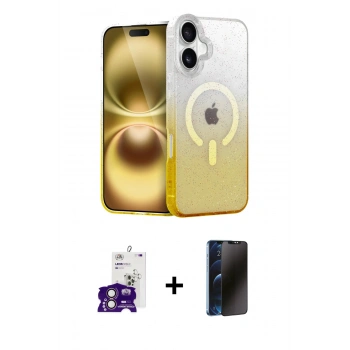 MARSİLYAN™- iPhone 16 Kılıf Eksen Minimal Özel Seri - Siyah 3D Antistatik Hayalet Cam Ekran Koruyucu + Bilvis Titan Kamera Lens - PE