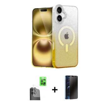 MARSİLYAN™- iPhone 16 Kılıf Eksen Minimal Özel Seri - Siyah 3D Antistatik Hayalet Cam Ekran Koruyucu + Raze Metal Kamera Lens - SH