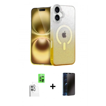 MARSİLYAN™- iPhone 16 Kılıf Eksen Minimal Özel Seri - Siyah 3D Antistatik Hayalet Cam Ekran Koruyucu + Raze Metal Kamera Lens - BZ