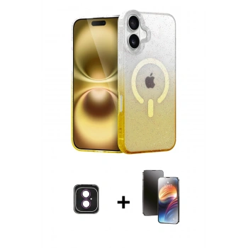 MARSİLYAN™- iPhone 16 Kılıf Eksen Minimal Özel Seri - Siyah 3D Antistatik Mat Seramik Nano Ekran Koruyucu + PVD Metal Kamera Lens - PE