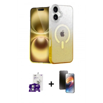 MARSİLYAN™- iPhone 16 Kılıf Eksen Minimal Özel Seri - Siyah 3D Antistatik Mat Seramik Nano Ekran Koruyucu + Bilvis Titan Kamera Lens - GS