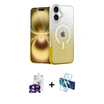 MARSİLYAN™- iPhone 16 Kılıf Eksen Minimal Özel Seri - Siyah 3D Antistatik Seramik Nano Ekran Koruyucu + Bilvis Titan Kamera Lens - PE