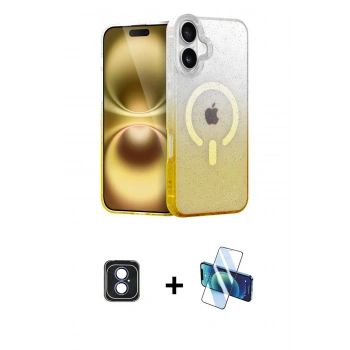 MARSİLYAN™- iPhone 16 Kılıf Eksen Minimal Özel Seri - Siyah 3D Antistatik Seramik Nano Ekran Koruyucu + PVD Metal Kamera Lens - MI