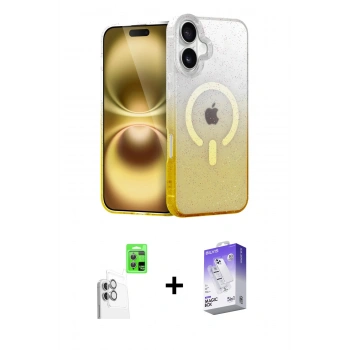 MARSİLYAN™- iPhone 16 Kılıf Eksen Minimal Özel Seri - Siyah Bilvis 5in1 3D Magic Cam Ekran Koruyucu + Raze Metal Kamera Lens - BZ