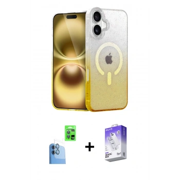 MARSİLYAN™- iPhone 16 Kılıf Eksen Minimal Özel Seri - Siyah Bilvis 5in1 3D Magic Cam Ekran Koruyucu + Raze Metal Kamera Lens - LT