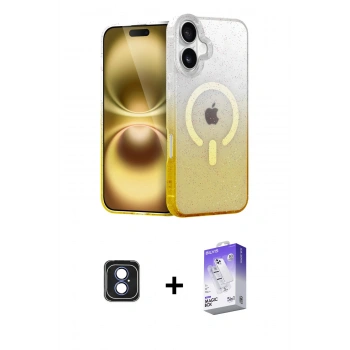 MARSİLYAN™- iPhone 16 Kılıf Eksen Minimal Özel Seri - Siyah Bilvis 5in1 3D Magic Cam Ekran Koruyucu + PVD Metal Kamera Lens - MI