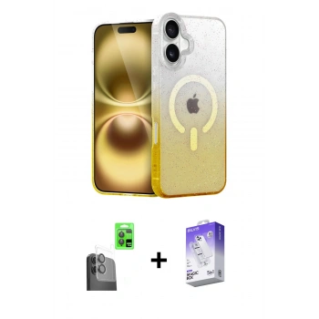 MARSİLYAN™- iPhone 16 Kılıf Eksen Minimal Özel Seri - Siyah Bilvis 5in1 3D Magic Cam Ekran Koruyucu + Raze Metal Kamera Lens - SH