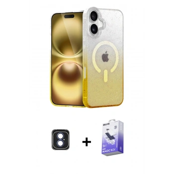 MARSİLYAN™- iPhone 16 Kılıf Eksen Minimal Özel Seri - Siyah Bilvis 5in1 5D Magic Hayalet Cam Ekran Koruyucu + PVD Metal Kamera Lens - MI