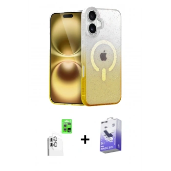 MARSİLYAN™- iPhone 16 Kılıf Eksen Minimal Özel Seri - Siyah Bilvis 5in1 5D Magic Hayalet Cam Ekran Koruyucu + Raze Metal Kamera Lens - BZ