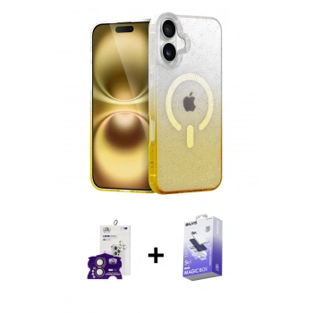 MARSİLYAN™- iPhone 16 Kılıf Eksen Minimal Özel Seri - Siyah Bilvis 5in1 5D Magic Hayalet Cam Ekran Koruyucu + Bilvis Titan Kamera Lens - PE