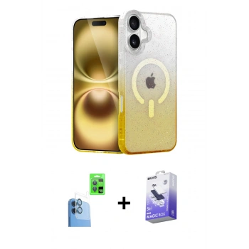 MARSİLYAN™- iPhone 16 Kılıf Eksen Minimal Özel Seri - Siyah Bilvis 5in1 5D Magic Hayalet Cam Ekran Koruyucu + Raze Metal Kamera Lens - LT