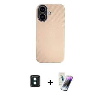 MARSİLYAN™- iPhone 16 Kılıf Eksen Prime - Şeffaf Pasifik Cam Ekran Koruyucu + PVD Metal Kamera Lens - YL