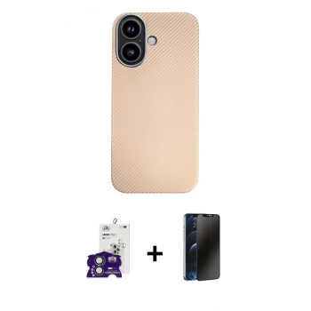MARSİLYAN™- iPhone 16 Kılıf Eksen Prime - Siyah 3D Antistatik Hayalet Cam Ekran Koruyucu + Bilvis Titan Kamera Lens - YL
