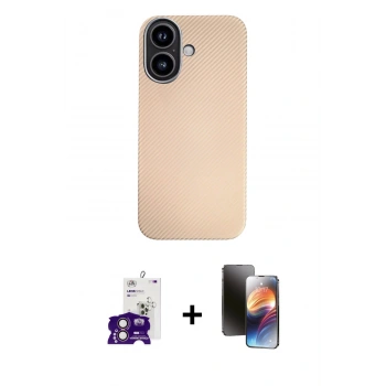 MARSİLYAN™- iPhone 16 Kılıf Eksen Prime - Siyah 3D Antistatik Mat Seramik Nano Ekran Koruyucu + Bilvis Titan Kamera Lens - PE
