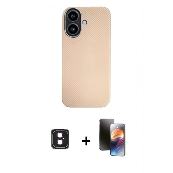 MARSİLYAN™- iPhone 16 Kılıf Eksen Prime - Siyah 3D Antistatik Mat Seramik Nano Ekran Koruyucu + PVD Metal Kamera Lens - PE