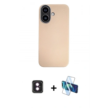 MARSİLYAN™- iPhone 16 Kılıf Eksen Prime - Siyah 3D Antistatik Seramik Nano Ekran Koruyucu + PVD Metal Kamera Lens - PE