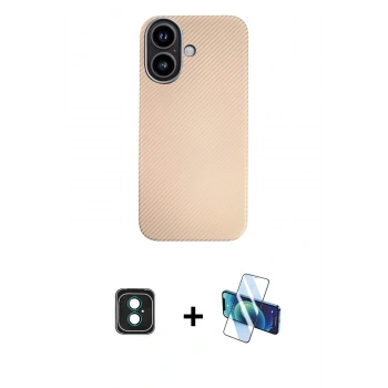 MARSİLYAN™- iPhone 16 Kılıf Eksen Prime - Siyah 3D Antistatik Seramik Nano Ekran Koruyucu + PVD Metal Kamera Lens - YL