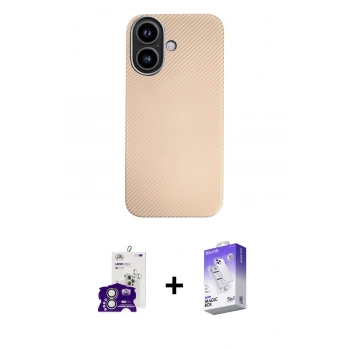 MARSİLYAN™- iPhone 16 Kılıf Eksen Prime - Siyah Bilvis 5in1 3D Magic Cam Ekran Koruyucu + Bilvis Titan Kamera Lens - GS
