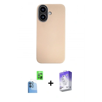 MARSİLYAN™- iPhone 16 Kılıf Eksen Prime - Siyah Bilvis 5in1 3D Magic Cam Ekran Koruyucu + Raze Metal Kamera Lens - LT