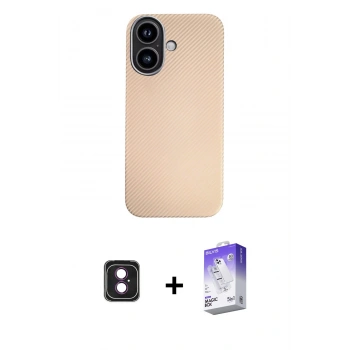 MARSİLYAN™- iPhone 16 Kılıf Eksen Prime - Siyah Bilvis 5in1 3D Magic Cam Ekran Koruyucu + PVD Metal Kamera Lens - PE