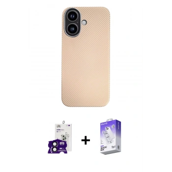 MARSİLYAN™- iPhone 16 Kılıf Eksen Prime - Siyah Bilvis 5in1 3D Magic Cam Ekran Koruyucu + Bilvis Titan Kamera Lens - SH
