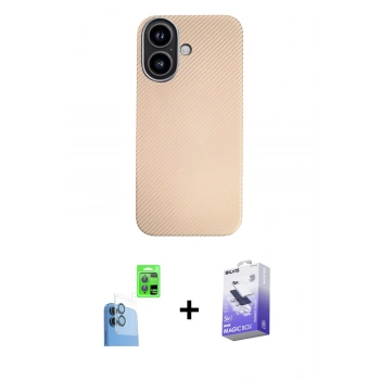 MARSİLYAN™- iPhone 16 Kılıf Eksen Prime - Siyah Bilvis 5in1 5D Magic Hayalet Cam Ekran Koruyucu + Raze Metal Kamera Lens - LT