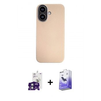MARSİLYAN™- iPhone 16 Kılıf Eksen Prime - Siyah Bilvis 5in1 5D Magic Hayalet Cam Ekran Koruyucu + Bilvis Titan Kamera Lens - YL
