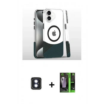 MARSİLYAN™- iPhone 16 Kılıf İz Asil Prime - Şeffaf 360 Full Body Arka Koruyucu + PVD Metal Kamera Lens - MI