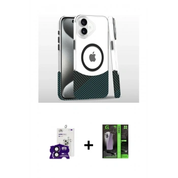 MARSİLYAN™- iPhone 16 Kılıf İz Asil Prime - Şeffaf 360 Full Body Arka Koruyucu + Bilvis Titan Kamera Lens - SH