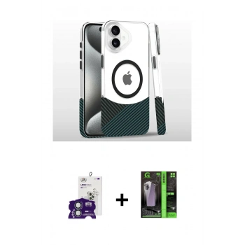 MARSİLYAN™- iPhone 16 Kılıf İz Asil Prime - Şeffaf 360 Full Body Arka Koruyucu + Bilvis Titan Kamera Lens - YL