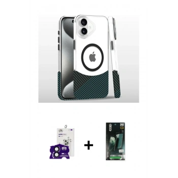 MARSİLYAN™- iPhone 16 Kılıf İz Asil Prime - Siyah 360 Mat Full Body Arka Koruyucu + Bilvis Titan Kamera Lens - SH