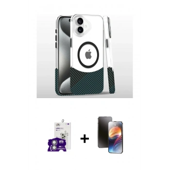 MARSİLYAN™- iPhone 16 Kılıf İz Asil Prime - Siyah 3D Antistatik Mat Seramik Nano Ekran Koruyucu + Bilvis Titan Kamera Lens - GS