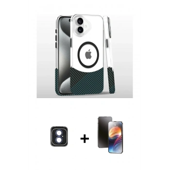 MARSİLYAN™- iPhone 16 Kılıf İz Asil Prime - Siyah 3D Antistatik Mat Seramik Nano Ekran Koruyucu + PVD Metal Kamera Lens - MI