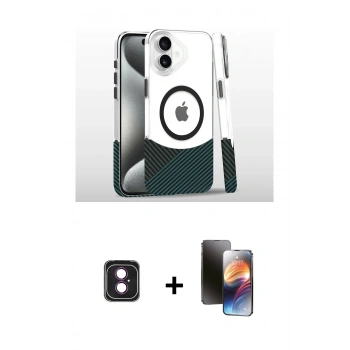 MARSİLYAN™- iPhone 16 Kılıf İz Asil Prime - Siyah 3D Antistatik Mat Seramik Nano Ekran Koruyucu + PVD Metal Kamera Lens - PE