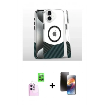 MARSİLYAN™- iPhone 16 Kılıf İz Asil Prime - Siyah 3D Antistatik Mat Seramik Nano Ekran Koruyucu + Raze Metal Kamera Lens - PE