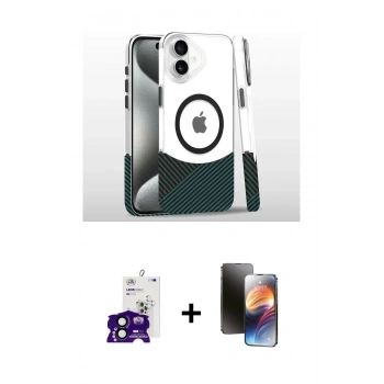 MARSİLYAN™- iPhone 16 Kılıf İz Asil Prime - Siyah 3D Antistatik Mat Seramik Nano Ekran Koruyucu + Bilvis Titan Kamera Lens - SH