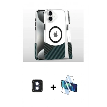 MARSİLYAN™- iPhone 16 Kılıf İz Asil Prime - Siyah 3D Antistatik Seramik Nano Ekran Koruyucu + PVD Metal Kamera Lens - MI
