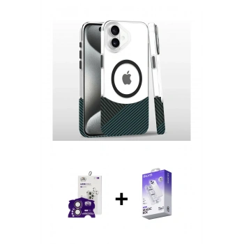 MARSİLYAN™- iPhone 16 Kılıf İz Asil Prime - Siyah Bilvis 5in1 3D Magic Cam Ekran Koruyucu + Bilvis Titan Kamera Lens - PE