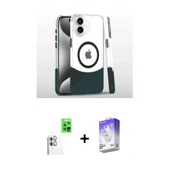 MARSİLYAN™- iPhone 16 Kılıf İz Asil Prime - Siyah Bilvis 5in1 3D Magic Cam Ekran Koruyucu + Raze Metal Kamera Lens - BZ